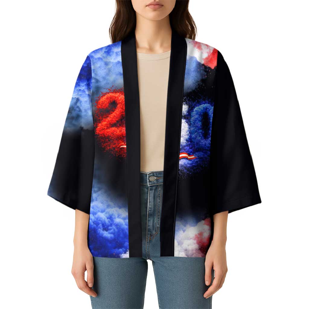 USA 250th Anniversary Celebration Kimono Patriotic Smoke Burst Art Style