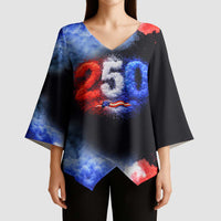 USA 250th Anniversary Celebration Kimono Sleeve Blouse Patriotic Smoke Burst Art Style