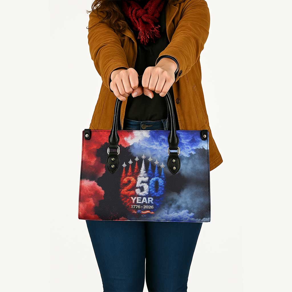 USA 250th Anniversary Celebration Leather Bag Patriotic Smoke Burst Art Style