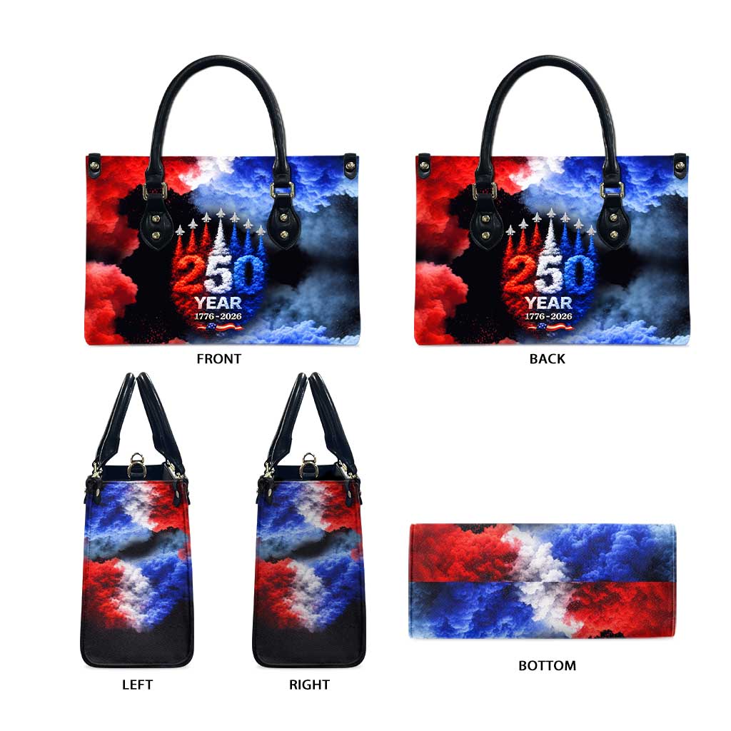 USA 250th Anniversary Celebration Leather Bag Patriotic Smoke Burst Art Style