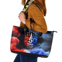 USA 250th Anniversary Celebration Leather Tote Bag Patriotic Smoke Burst Art Style