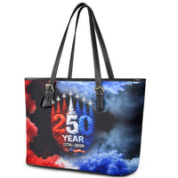 USA 250th Anniversary Celebration Leather Tote Bag Patriotic Smoke Burst Art Style