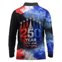 USA 250th Anniversary Celebration Long Sleeve Polo Shirt Patriotic Smoke Burst Art Style