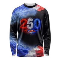 USA 250th Anniversary Celebration Long Sleeve Shirt Patriotic Smoke Burst Art Style