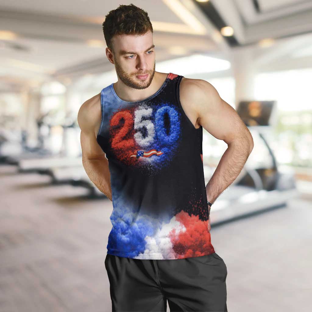 USA 250th Anniversary Celebration Men Tank Top Patriotic Smoke Burst Art Style