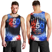 USA 250th Anniversary Celebration Men Tank Top Patriotic Smoke Burst Art Style