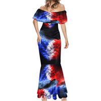 USA 250th Anniversary Celebration Mermaid Dress Patriotic Smoke Burst Art Style