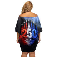 USA 250th Anniversary Celebration Off Shoulder Short Dress Patriotic Smoke Burst Art Style