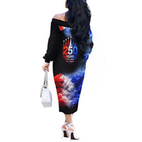 USA 250th Anniversary Celebration Off The Shoulder Long Sleeve Dress Patriotic Smoke Burst Art Style
