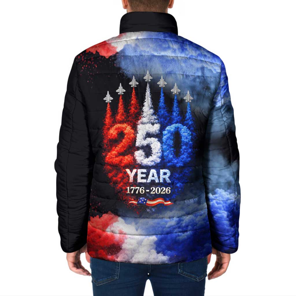 USA 250th Anniversary Celebration Padded Jacket Patriotic Smoke Burst Art Style