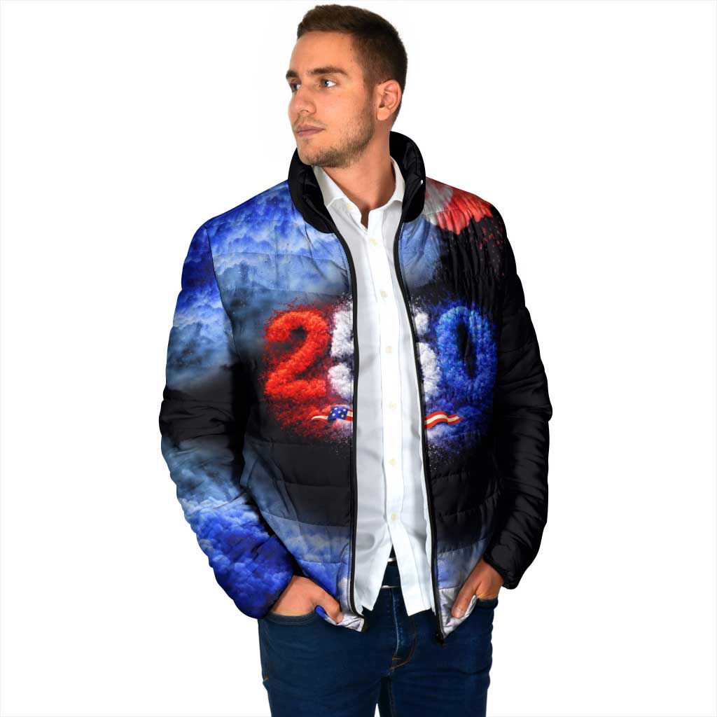 USA 250th Anniversary Celebration Padded Jacket Patriotic Smoke Burst Art Style