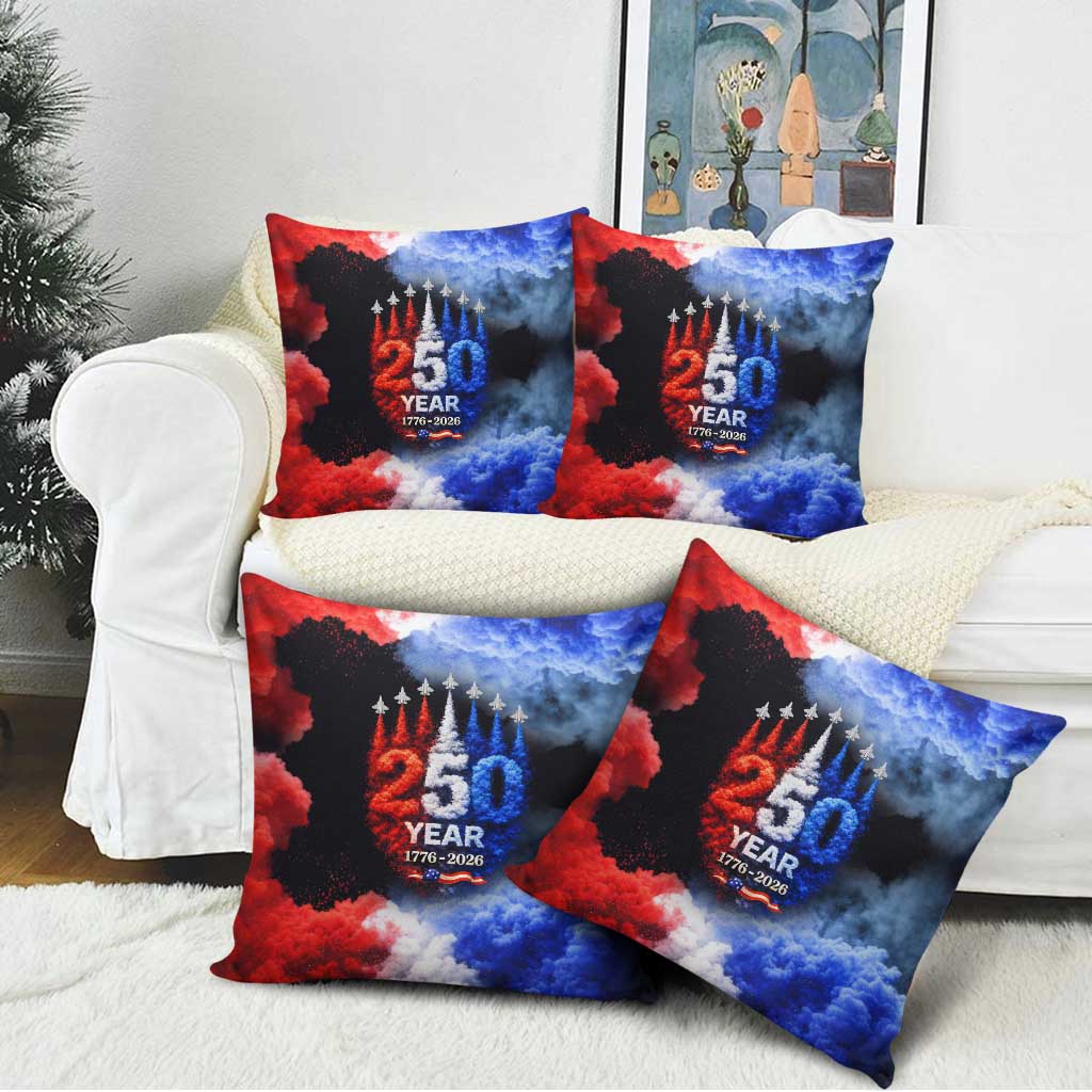 USA 250th Anniversary Celebration Pillow Cover Patriotic Smoke Burst Art Style
