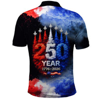 USA 250th Anniversary Celebration Polo Shirt Patriotic Smoke Burst Art Style