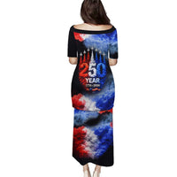USA 250th Anniversary Celebration Puletasi Patriotic Smoke Burst Art Style