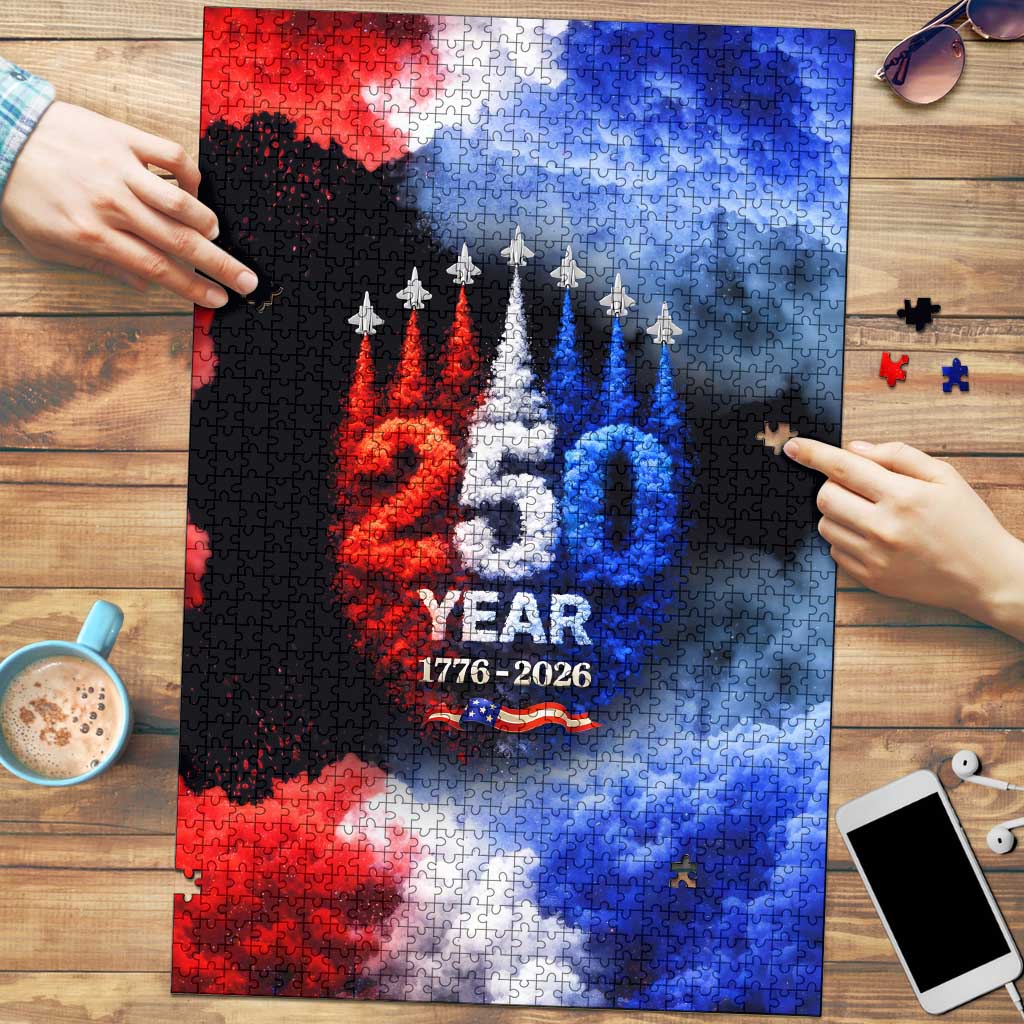 USA 250th Anniversary Celebration Puzzle Patriotic Smoke Burst Art Style