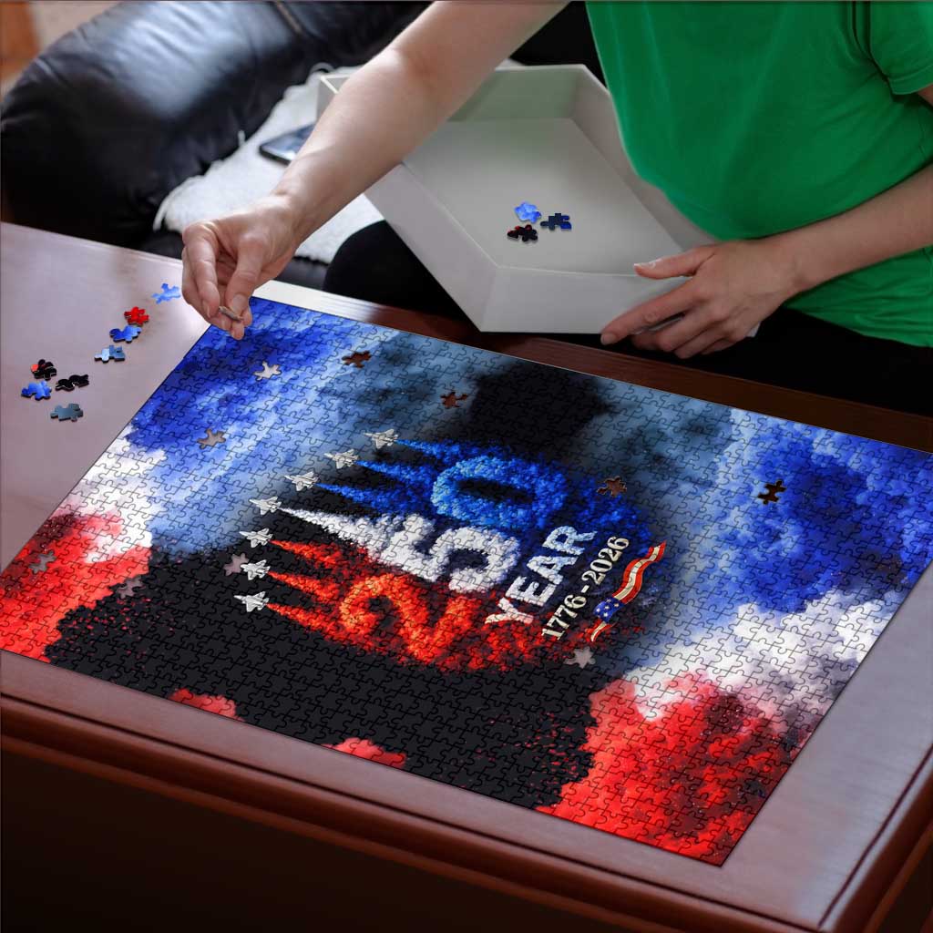 USA 250th Anniversary Celebration Puzzle Patriotic Smoke Burst Art Style