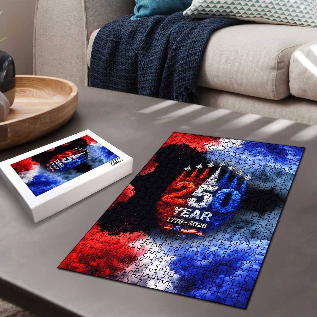 USA 250th Anniversary Celebration Puzzle Patriotic Smoke Burst Art Style