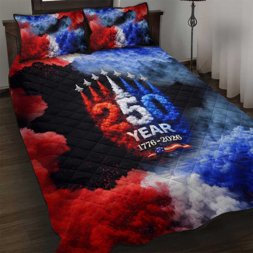 USA 250th Anniversary Celebration Quilt Bed Set Patriotic Smoke Burst Art Style