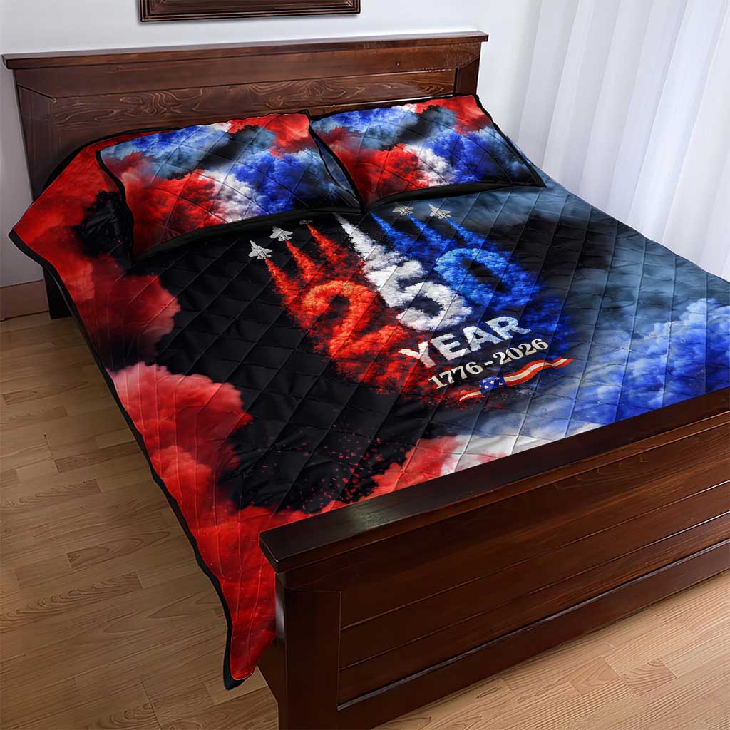 USA 250th Anniversary Celebration Quilt Bed Set Patriotic Smoke Burst Art Style