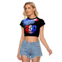 USA 250th Anniversary Celebration Raglan Cropped T Shirt Patriotic Smoke Burst Art Style
