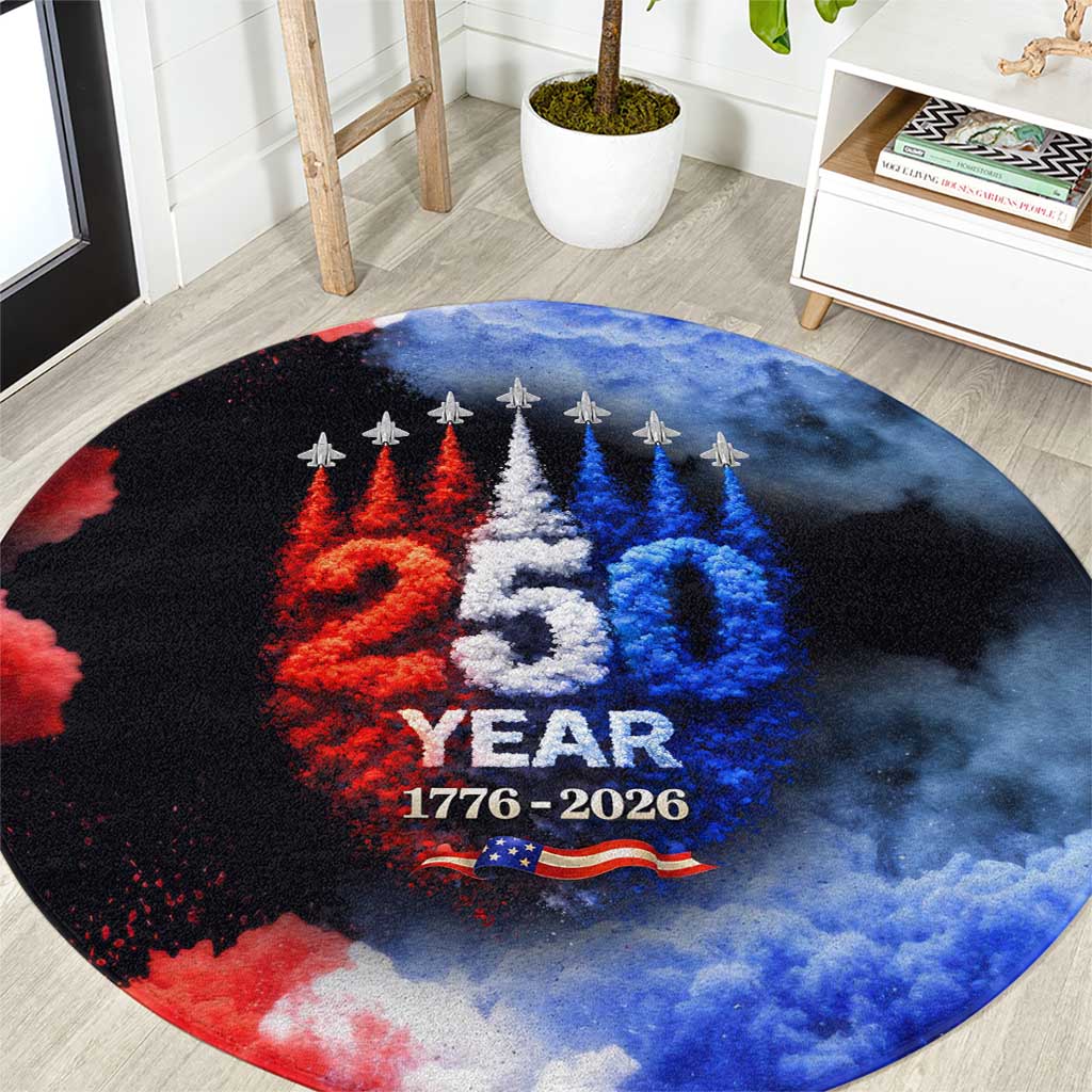 USA 250th Anniversary Celebration Round Carpet Patriotic Smoke Burst Art Style