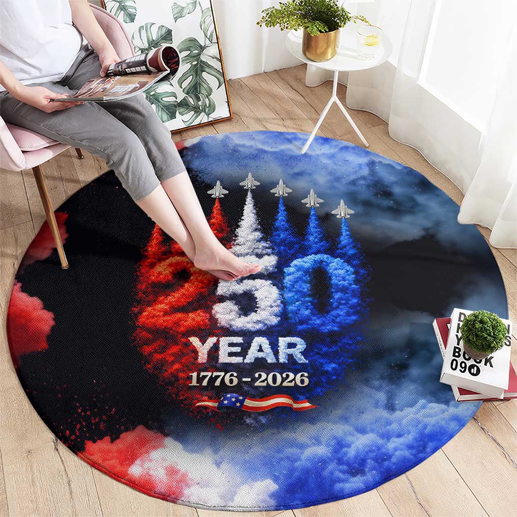 USA 250th Anniversary Celebration Round Carpet Patriotic Smoke Burst Art Style