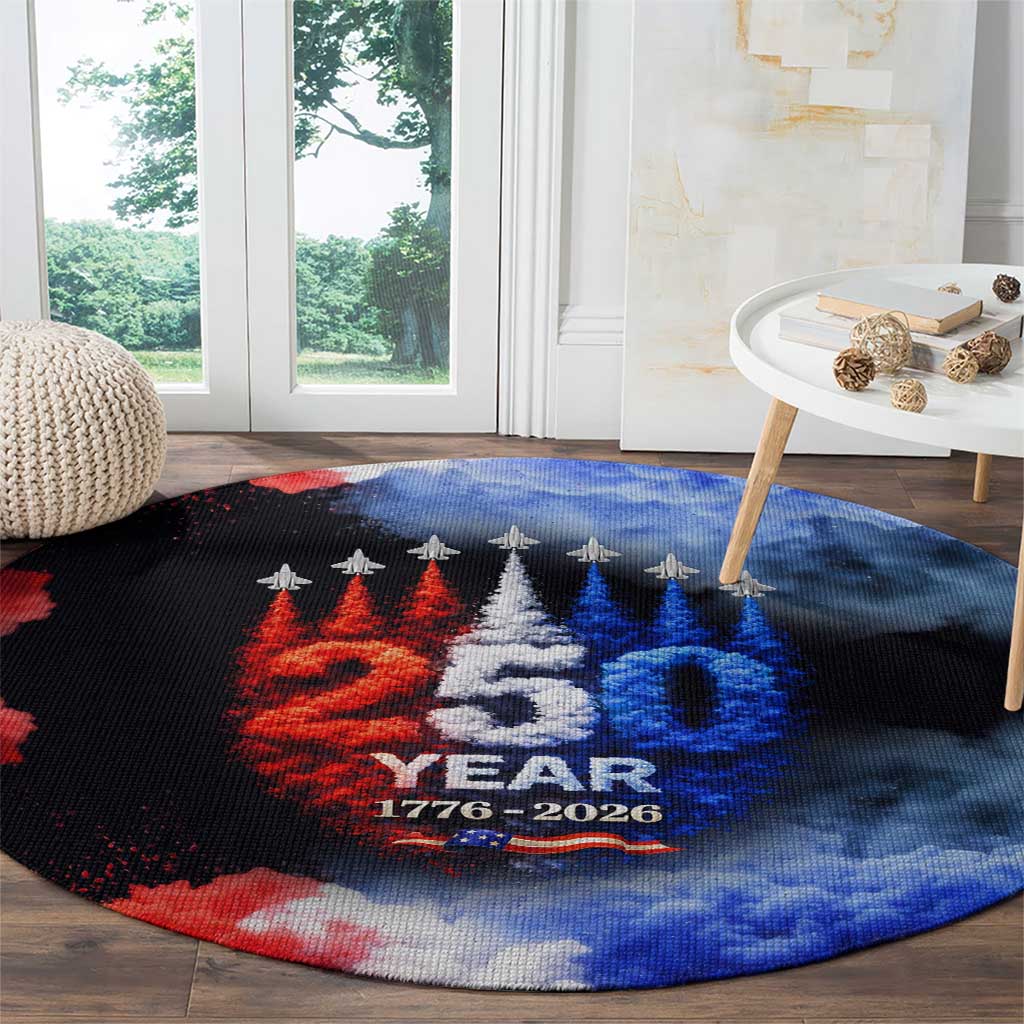 USA 250th Anniversary Celebration Round Carpet Patriotic Smoke Burst Art Style