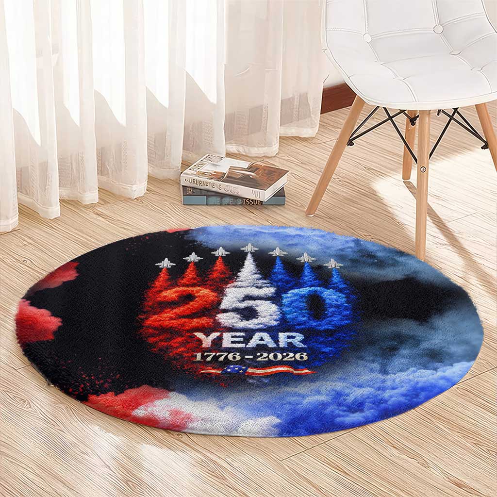 USA 250th Anniversary Celebration Round Carpet Patriotic Smoke Burst Art Style