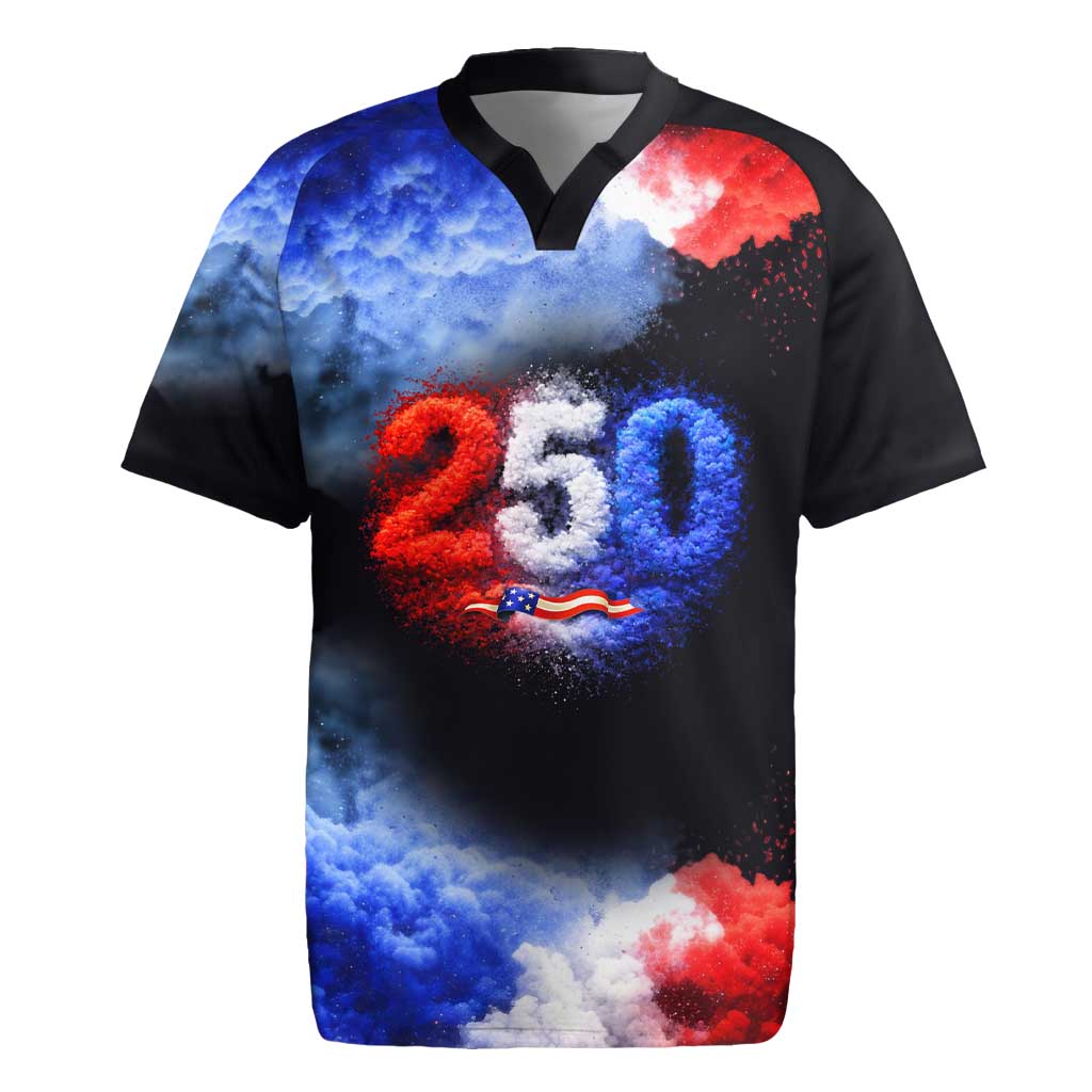 USA 250th Anniversary Celebration Rugby Jersey Patriotic Smoke Burst Art Style