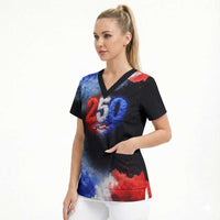 USA 250th Anniversary Celebration Scrub Top Patriotic Smoke Burst Art Style