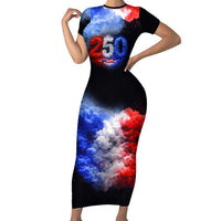 USA 250th Anniversary Celebration Short Sleeve Bodycon Dress Patriotic Smoke Burst Art Style