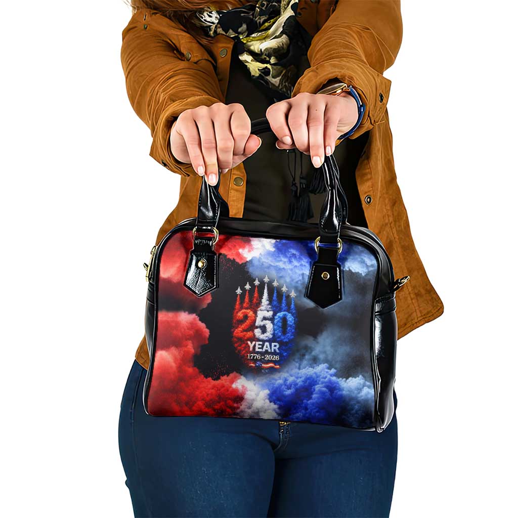 USA 250th Anniversary Celebration Shoulder Handbag Patriotic Smoke Burst Art Style