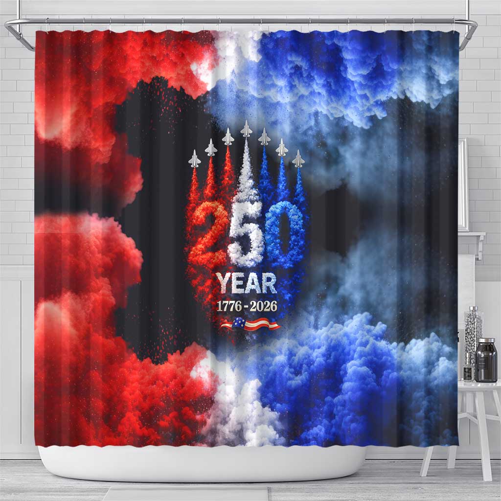 USA 250th Anniversary Celebration Shower Curtain Patriotic Smoke Burst Art Style