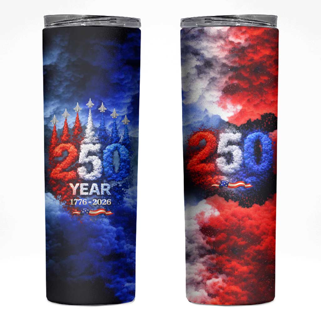USA 250th Anniversary Celebration Skinny Tumbler Patriotic Smoke Burst Art Style