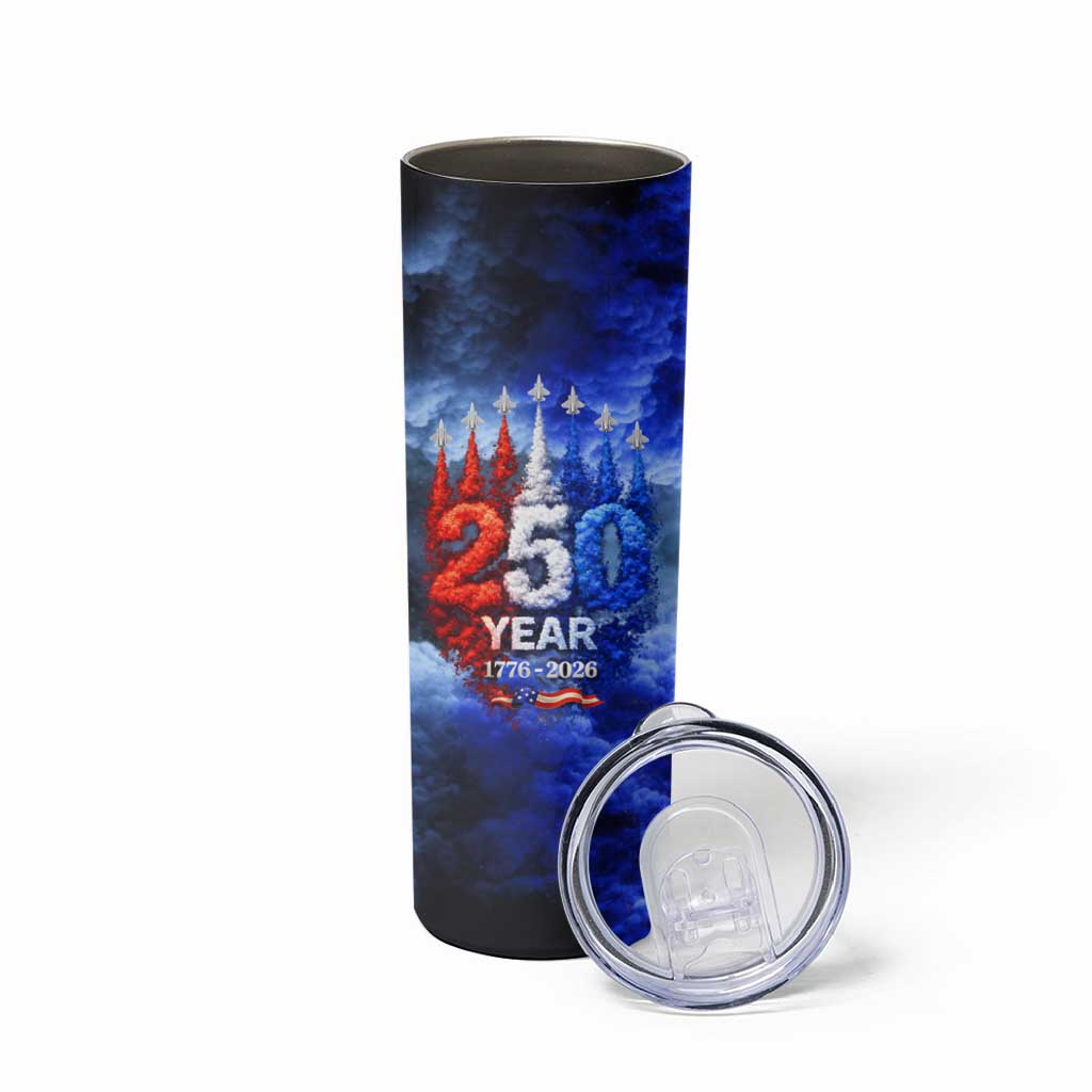 USA 250th Anniversary Celebration Skinny Tumbler Patriotic Smoke Burst Art Style