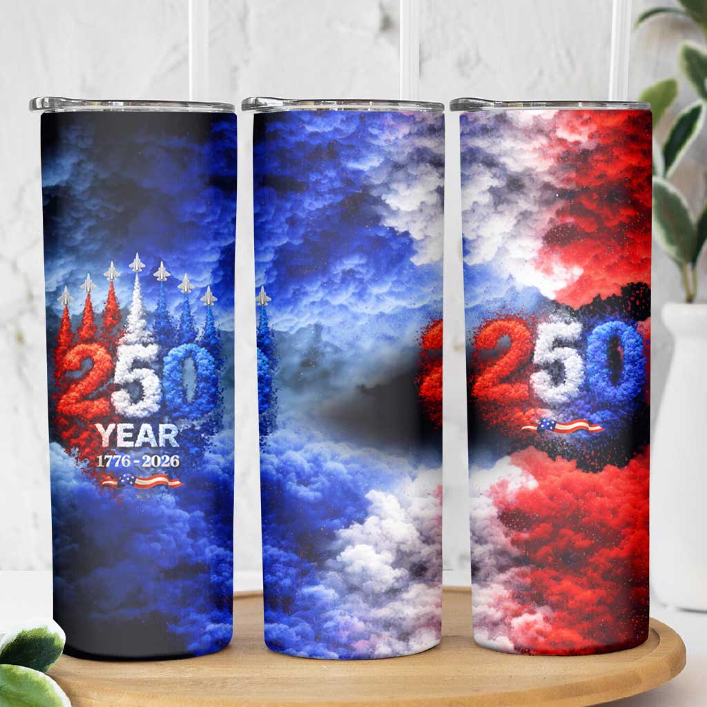 USA 250th Anniversary Celebration Skinny Tumbler Patriotic Smoke Burst Art Style