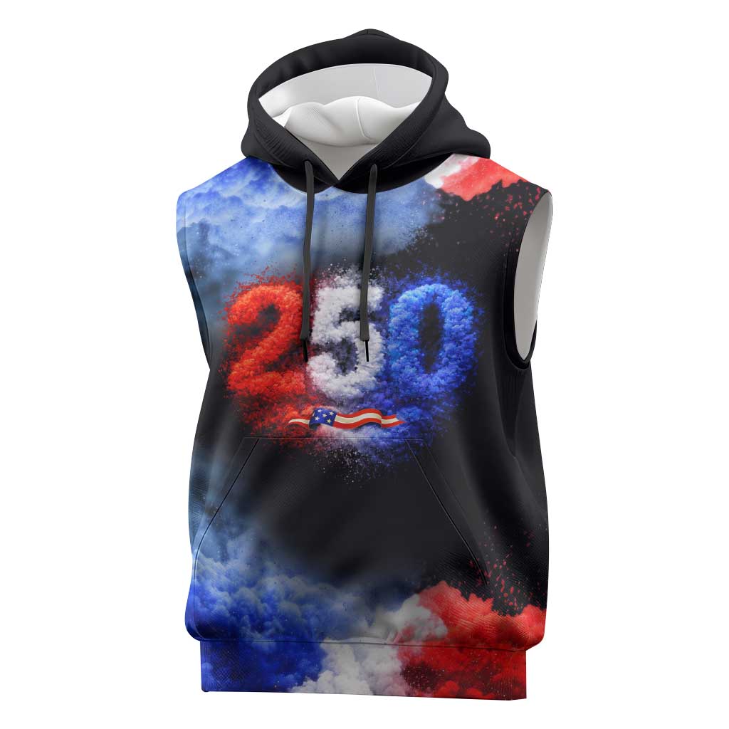 USA 250th Anniversary Celebration Sleeveless Hoodie Patriotic Smoke Burst Art Style