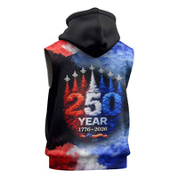 USA 250th Anniversary Celebration Sleeveless Hoodie Patriotic Smoke Burst Art Style