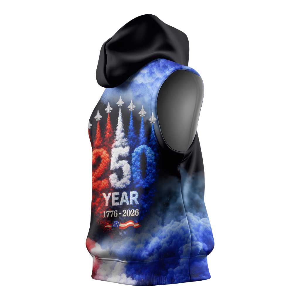 USA 250th Anniversary Celebration Sleeveless Hoodie Patriotic Smoke Burst Art Style