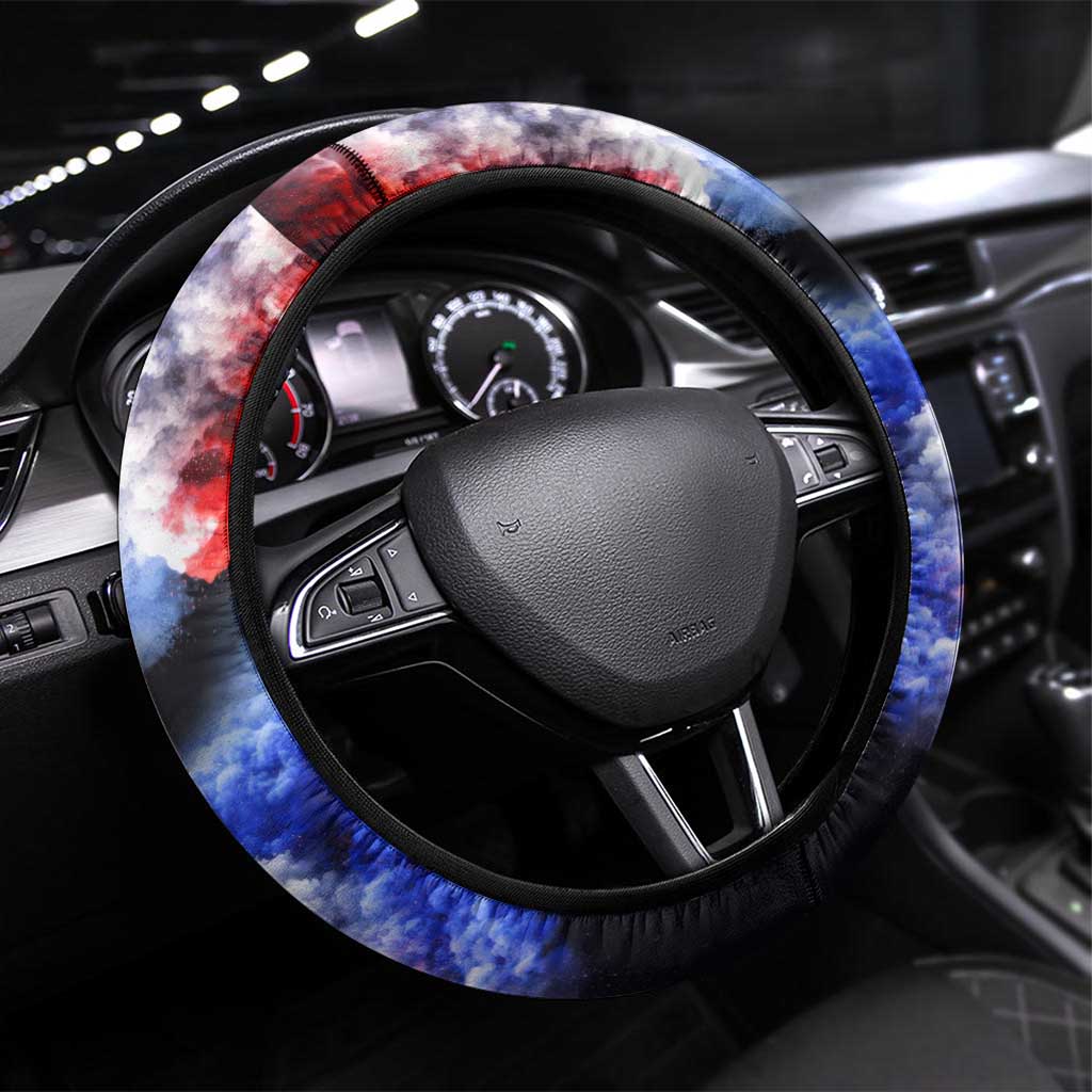 USA 250th Anniversary Celebration Steering Wheel Cover Patriotic Smoke Burst Art Style