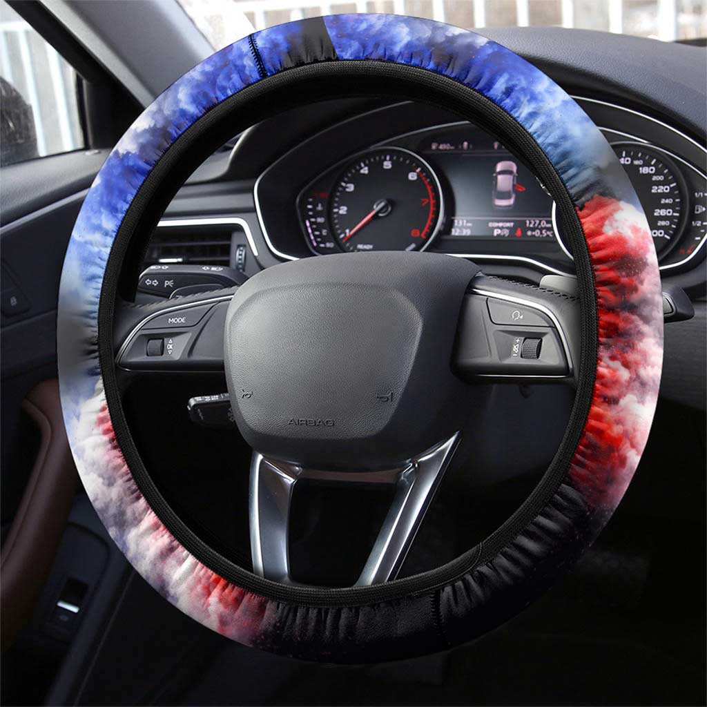 USA 250th Anniversary Celebration Steering Wheel Cover Patriotic Smoke Burst Art Style