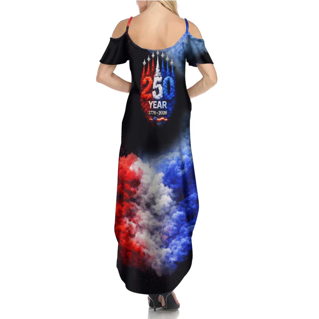 USA 250th Anniversary Celebration Summer Maxi Dress Patriotic Smoke Burst Art Style