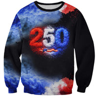 USA 250th Anniversary Celebration Sweatshirt Patriotic Smoke Burst Art Style