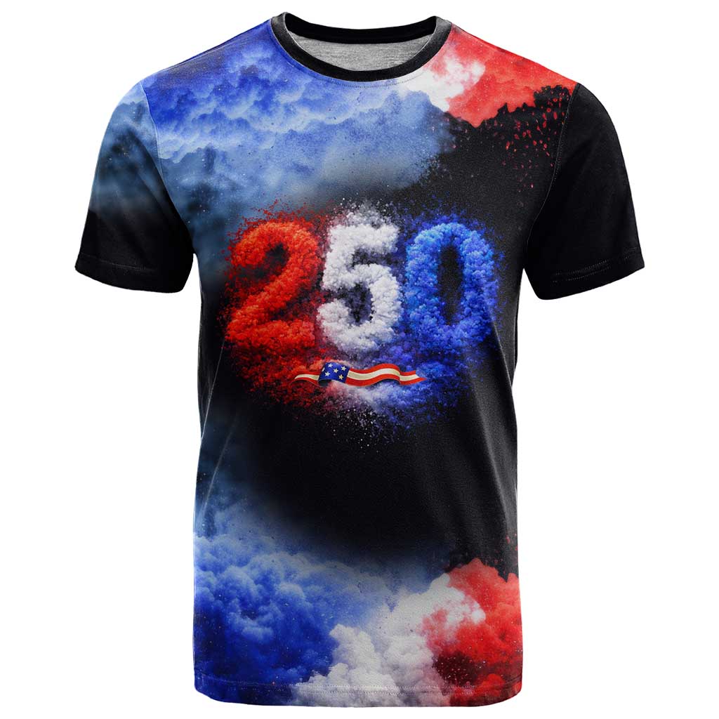 USA 250th Anniversary Celebration T Shirt Patriotic Smoke Burst Art Style