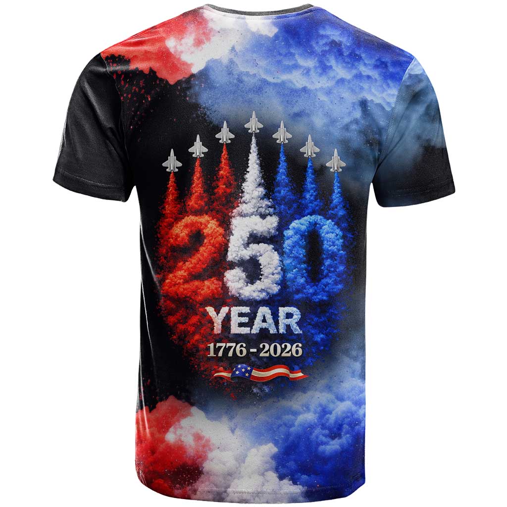 USA 250th Anniversary Celebration T Shirt Patriotic Smoke Burst Art Style