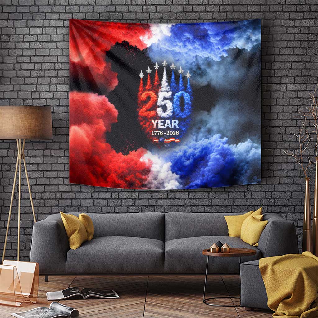 USA 250th Anniversary Celebration Tapestry Patriotic Smoke Burst Art Style