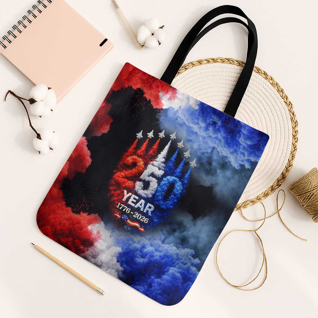 USA 250th Anniversary Celebration Tote Bag Patriotic Smoke Burst Art Style