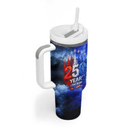 USA 250th Anniversary Celebration Tumbler With Handle Patriotic Smoke Burst Art Style