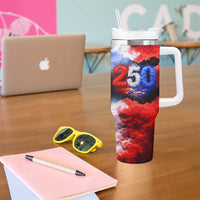 USA 250th Anniversary Celebration Tumbler With Handle Patriotic Smoke Burst Art Style