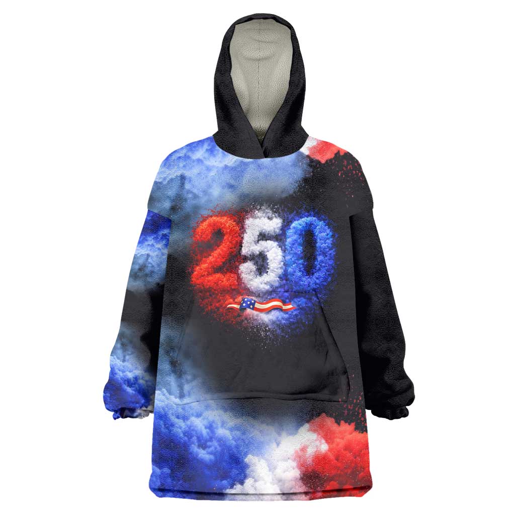 USA 250th Anniversary Celebration Wearable Blanket Hoodie Patriotic Smoke Burst Art Style